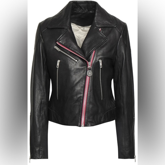 rag & bone Jackets & Blazers - Rag & Bone Griffin Black Leather Moto Jacket with Pink/Red Trim Size 0 NWOT